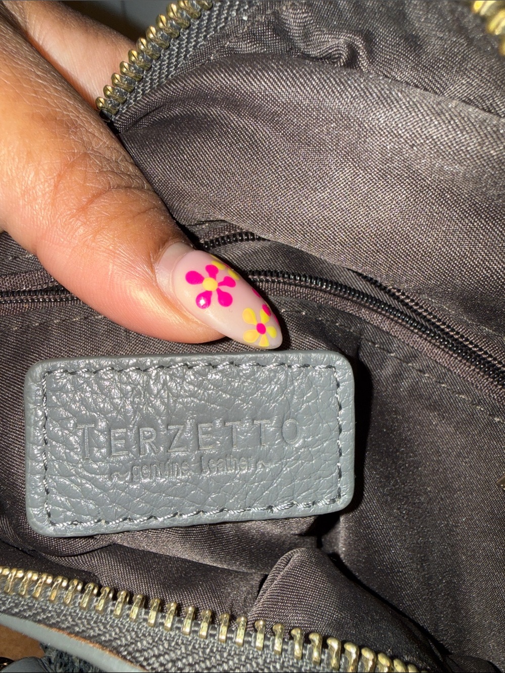 Terzetto Gray Snake-Print Satchel with Gold Hardware - Picture 5 of 7